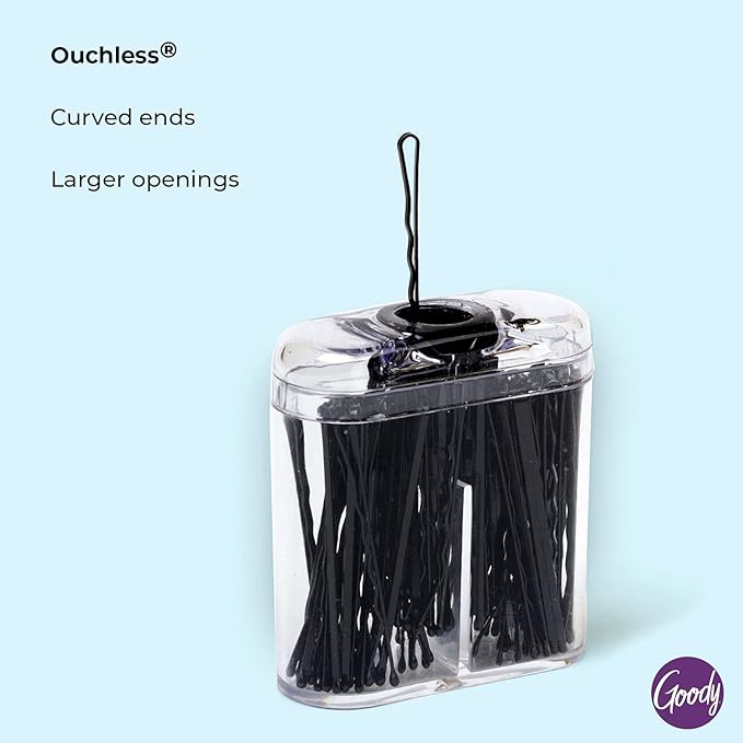 Goody SlideProof Bobby Pin Box with Magnetic Top - 75 Ct, Black Bobby Pins for Hair Styling, Lock In Style, Comfortable, Pain-Free Styling Accessories for Women & Men, All Hair Types