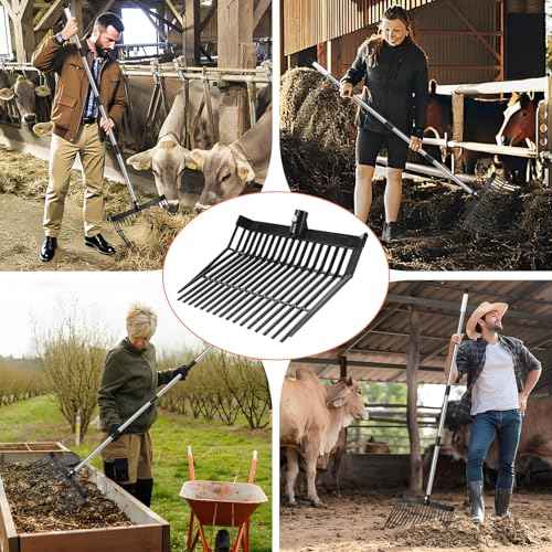 Manure Fork, Manure Fork Replacement Head ? Heavy Plastic Horse Manure Fork with 69 Inch Spliced Extension Rod, Long Handle Fork for Hay, Compost, Barn, Horse Stable & Gardening£¨Black£©
