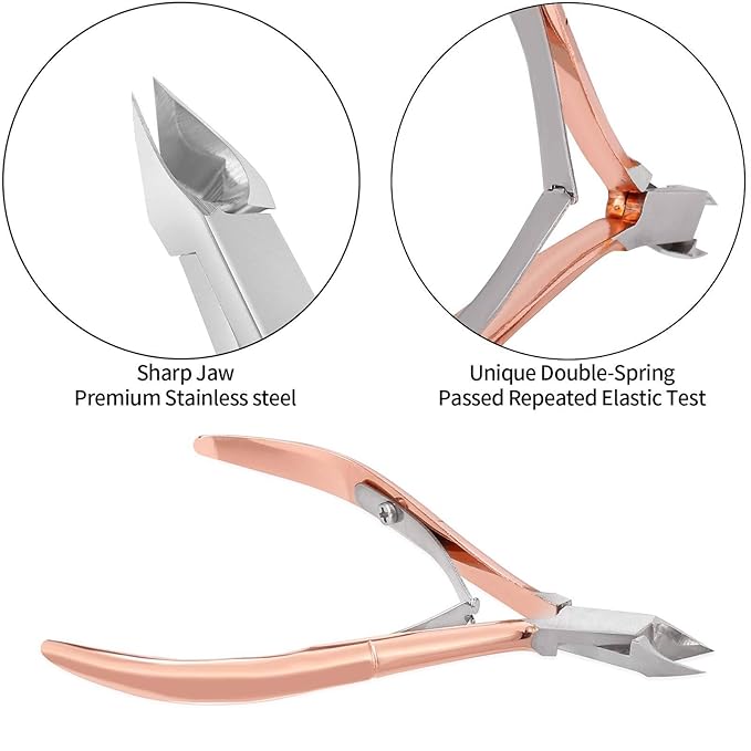 Cuticle Trimmer with Cuticle Pusher and Cutter,YINYIN Cuticle Remover Cutter Nipper Clippers Durable Pedicure Manicure Tools for Fingernails and Toenails(D501-RoseGold)…