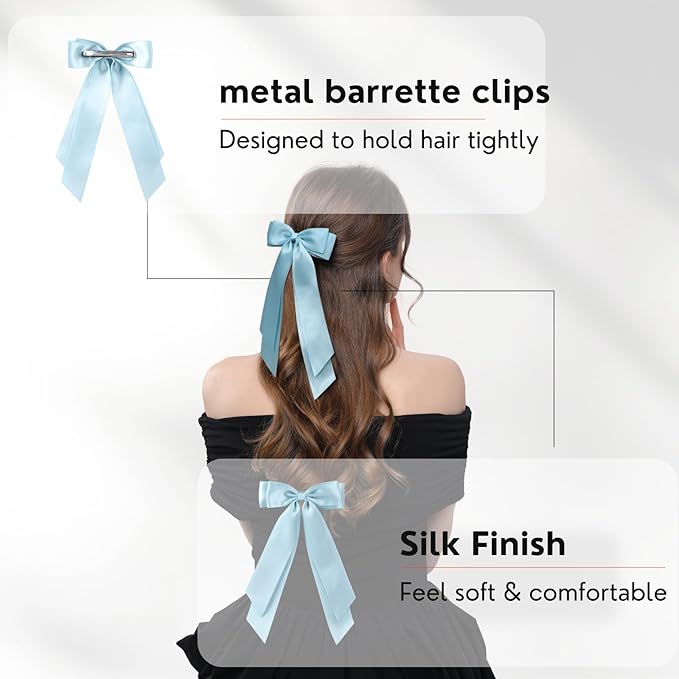 LuSeren 2 PCS Double Layer Hair Bows Light Blue Hair Ribbon Clips Ponytail Holder Accessories for Women Girls Toddlers Teens Kids