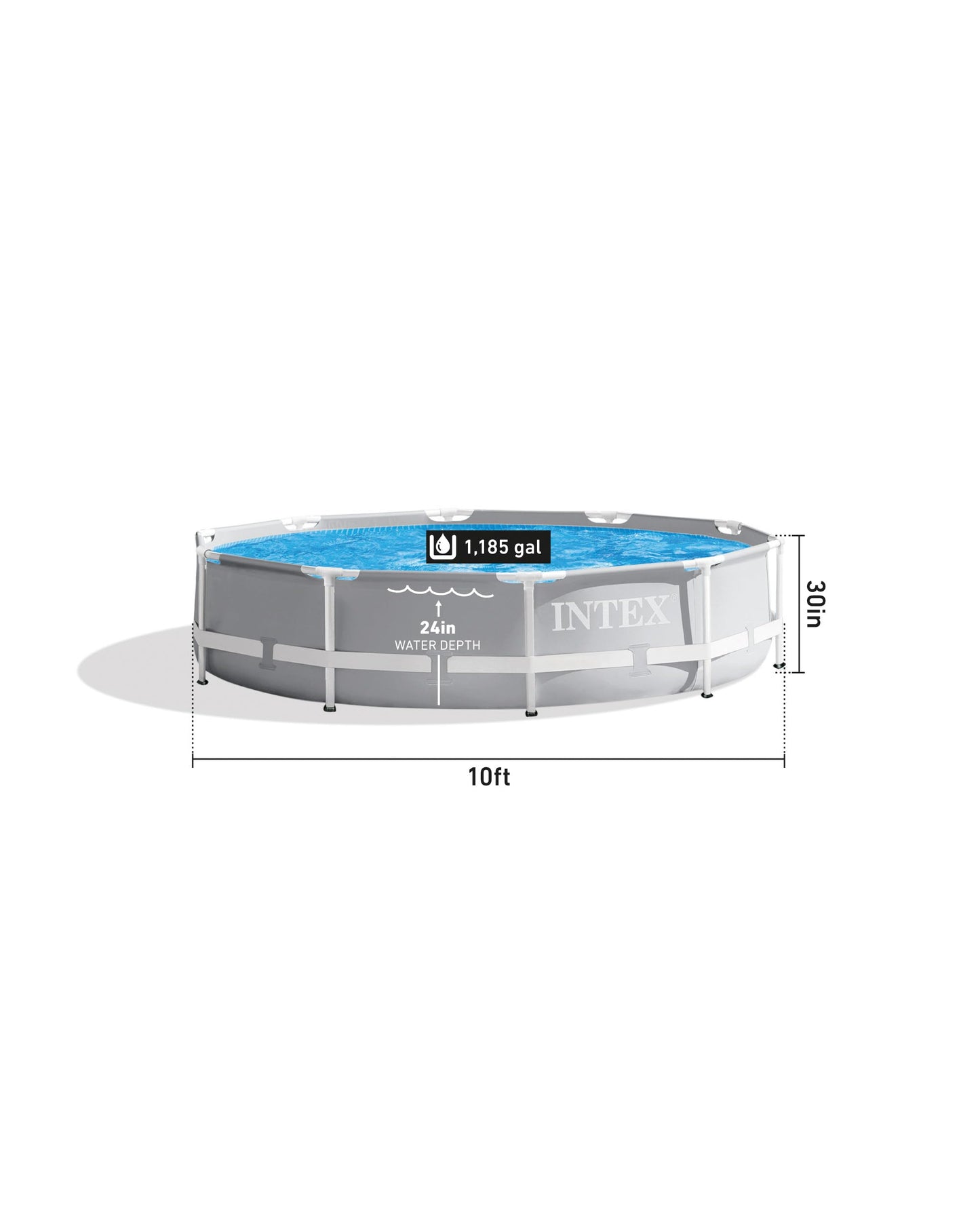 INTEX 26700EH Prism Frame Premium Above Ground Swimming Pool: 10ft x 30in – SuperTough Puncture Resistant – Rust Resistant – Easy Assemble – 1185 Gallon Capacity – Pool Only