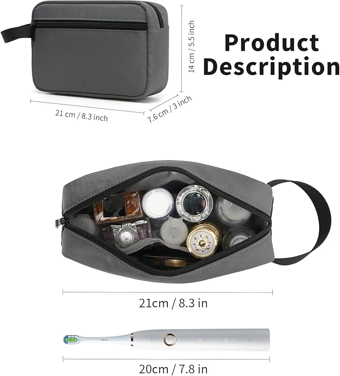 Travel Hanging Toiletry Bag with Carry Handle - Water-Resistant Small Cosmetic Organizer for Men & Women, Makeup, Shaving Kit, Gym & Travel Essentials (Charcoal Gray)