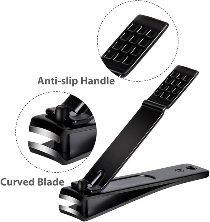 Nail Clippers Set, Sharp Stainless Steel Fingernail and Toenail Clippers, Nail Clippers for Thick Nails or Ingrown Nails, Perfect 4 pcs Black Nail Cutter for Men/Women/Kids, Set Include Nail File.