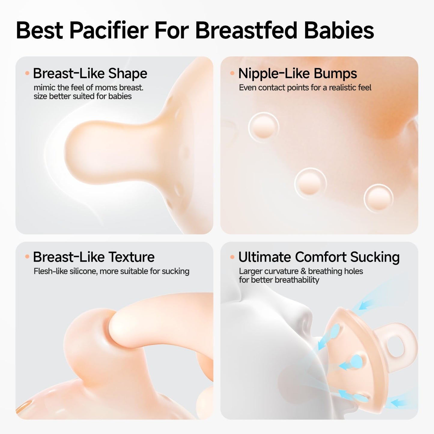 Garkoko Baby Pacifiers 0-6 Months Breast Like Shape Pacifiers BPA-Free One-Piece Silicone Newborn Pacifier for Breastfed Babies, 2pcs for Best Value