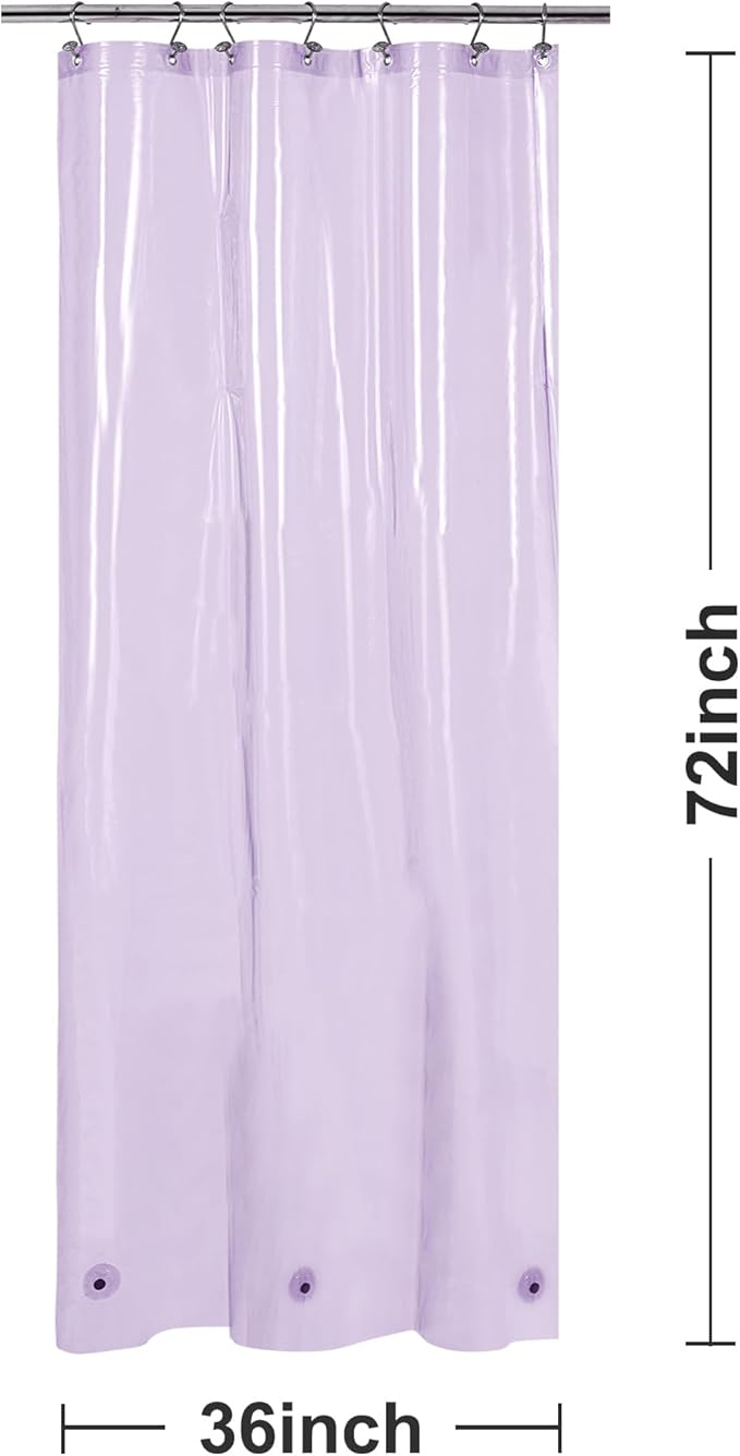 Barossa Design Clear Lavender Stall Shower Curtain Liner 36" W x 72" H - Waterproof Lightweight PEVA Plastic Shower Liner for Small Bathroom, 3 Bottom Magnets & Metal Grommets - Clear Lavender