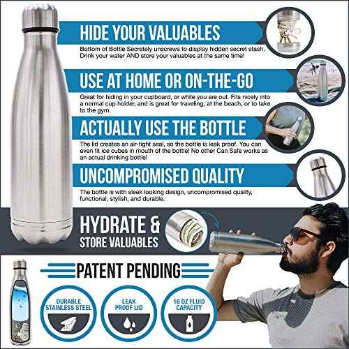 Diversion Water Bottle Can Safe by Stash-it, Stainless Steel Tumbler with Hiding Spot for Money, Discreet Decoy for Travel or at Home, Bottom Unscrews to Store your Valuables