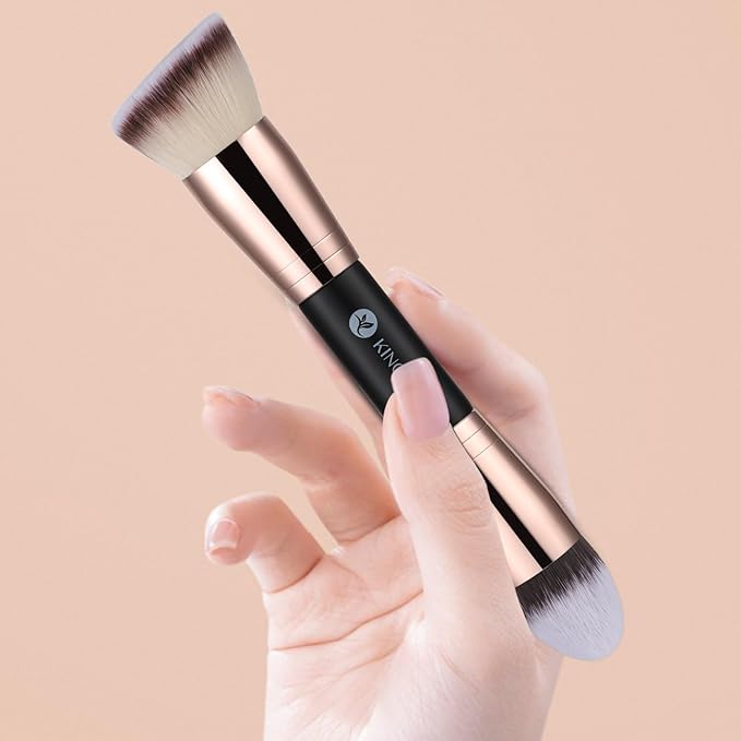 KINGMAS Foundation Brushes, 2Pcs Premium Bronzer Brush Double Ended Contour Makeup Brushes for Buffing Liquid, Cream, Powder, Blending Face Makeup