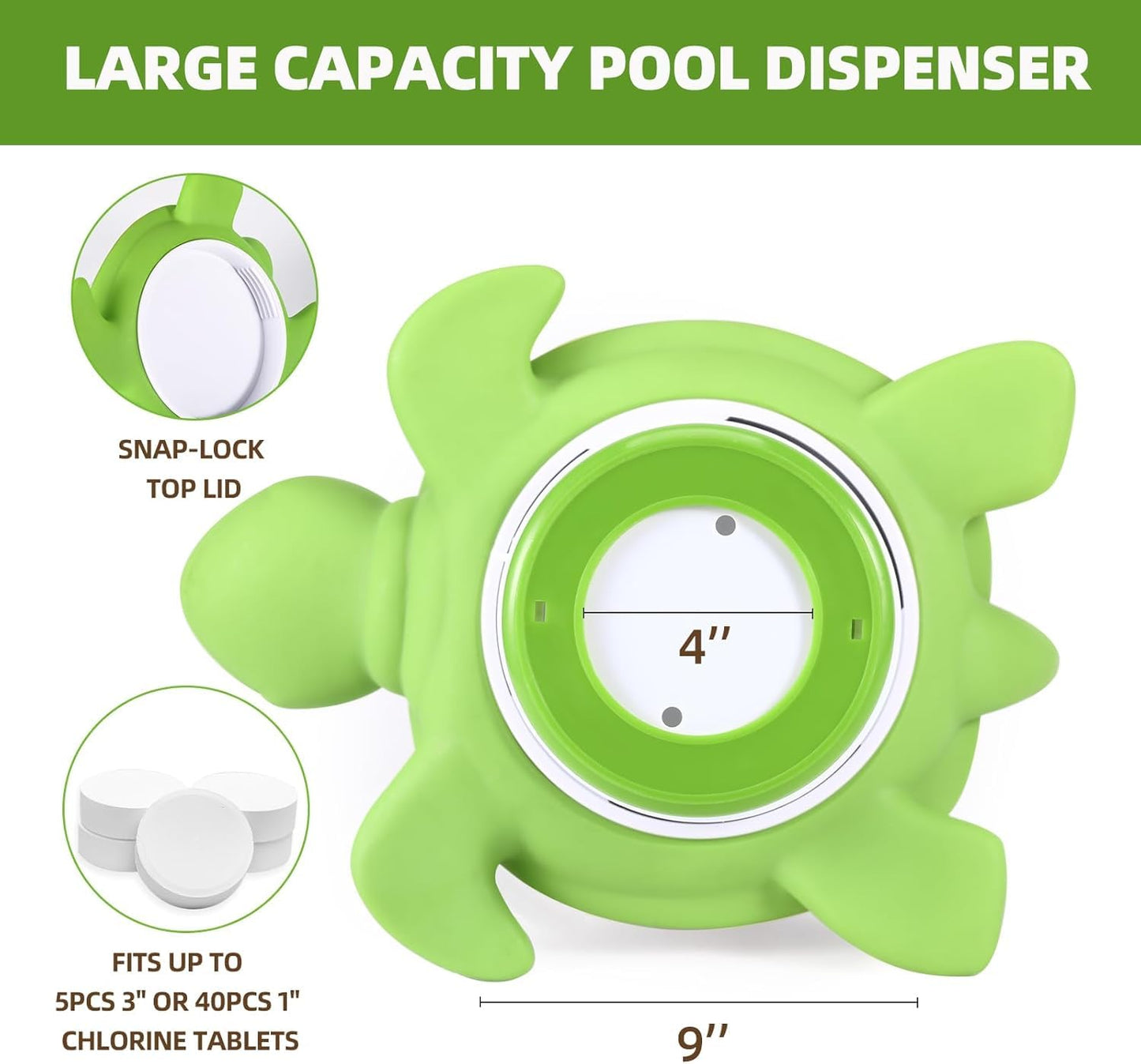 Pool Floating Chlorine Tablet Dispenser,Large Display Collapsible Chlorine Tablet Floater,Release Adjustable,Chlorine Tablet Floater for Indoor & Outdoor Swimming Pool,Hot Tub&SPA. (Turtle)