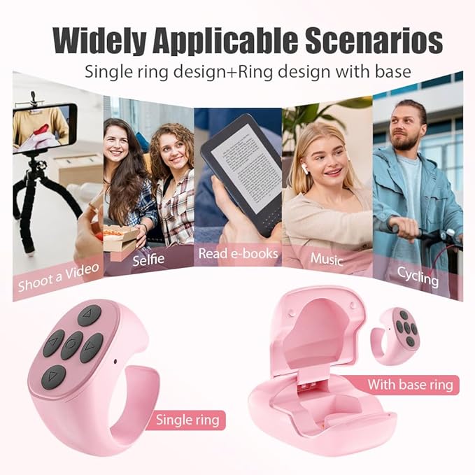 Fingertip Wireless Bluetooth Remote Control, 2026 New Bluetooth Ring Scroller Video Scrolling Ring Remote Control Page Turner (Black)