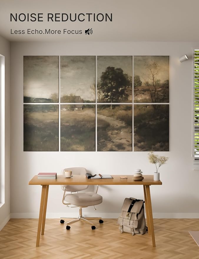 Wall Art Acoustic Panels,70''×47''Sound Absorbing Panels-8-Pack with 60 Adhesive Tabs, Decorative Sound Absorbing Panels for Living Room and Recording Studio, Offices-Arkville Landscape