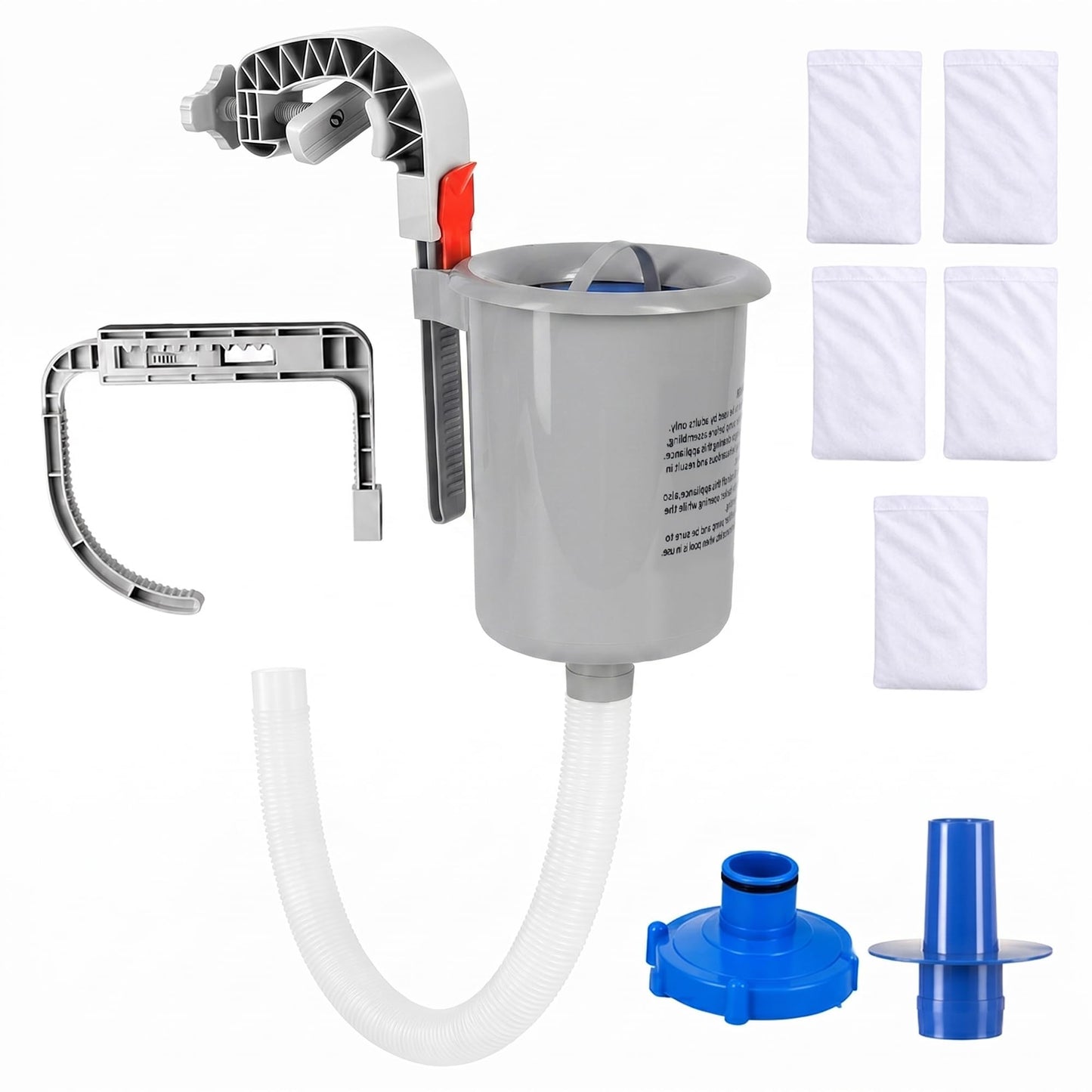 MUWOOB Above Ground Pool Skimmer with 5 Skimmer Socks, Wall Mount Surface Skimmer with Hose & Basket, Compatible with Intex Pools, Adjustable Floating Filter, Automatically Removes Leaves & Debris