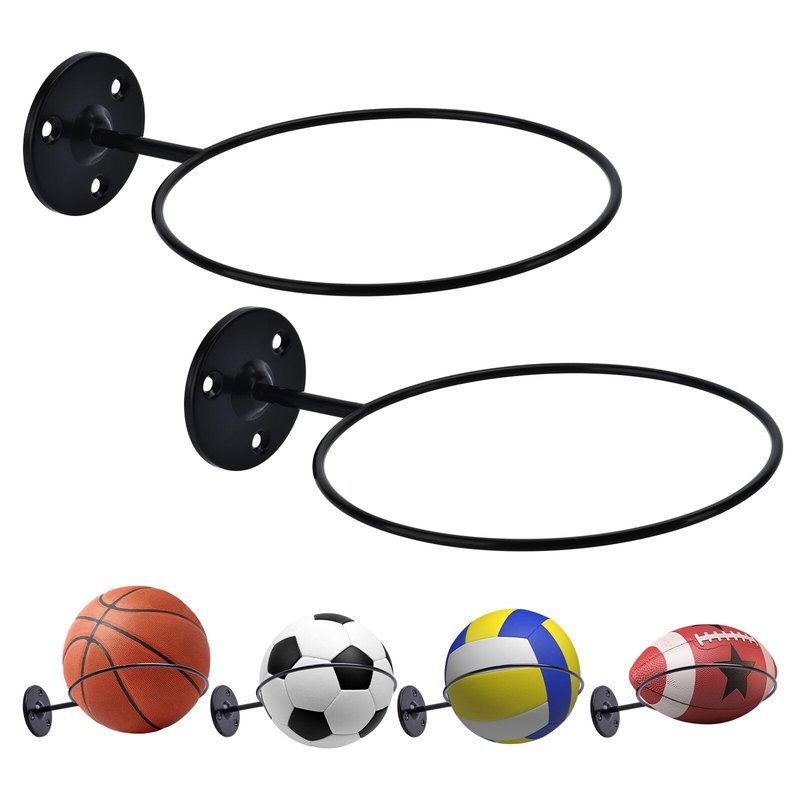 Lauvee Basketball Holder Wall Mount, 7 inch Diameter Metal Ball Holder, Ball Storage for Basketball, Football, Volleyball, Soccer, Ball Rack Display for Sports Accessories Organizer (Roll, 2 Pack)