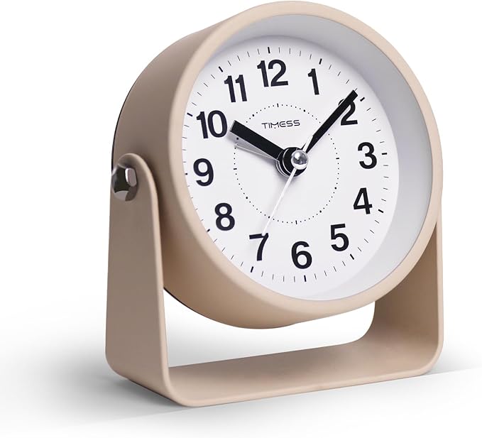 TIMESS Analog Alarm Clock, Silent Non-Ticking Quartz Movement, Battery-Operated with Snooze & On-Demand Light, Easy to Set Gentle Wake Bedside Desk Clock, Ideal for Home, Travel, Office (Yellow)