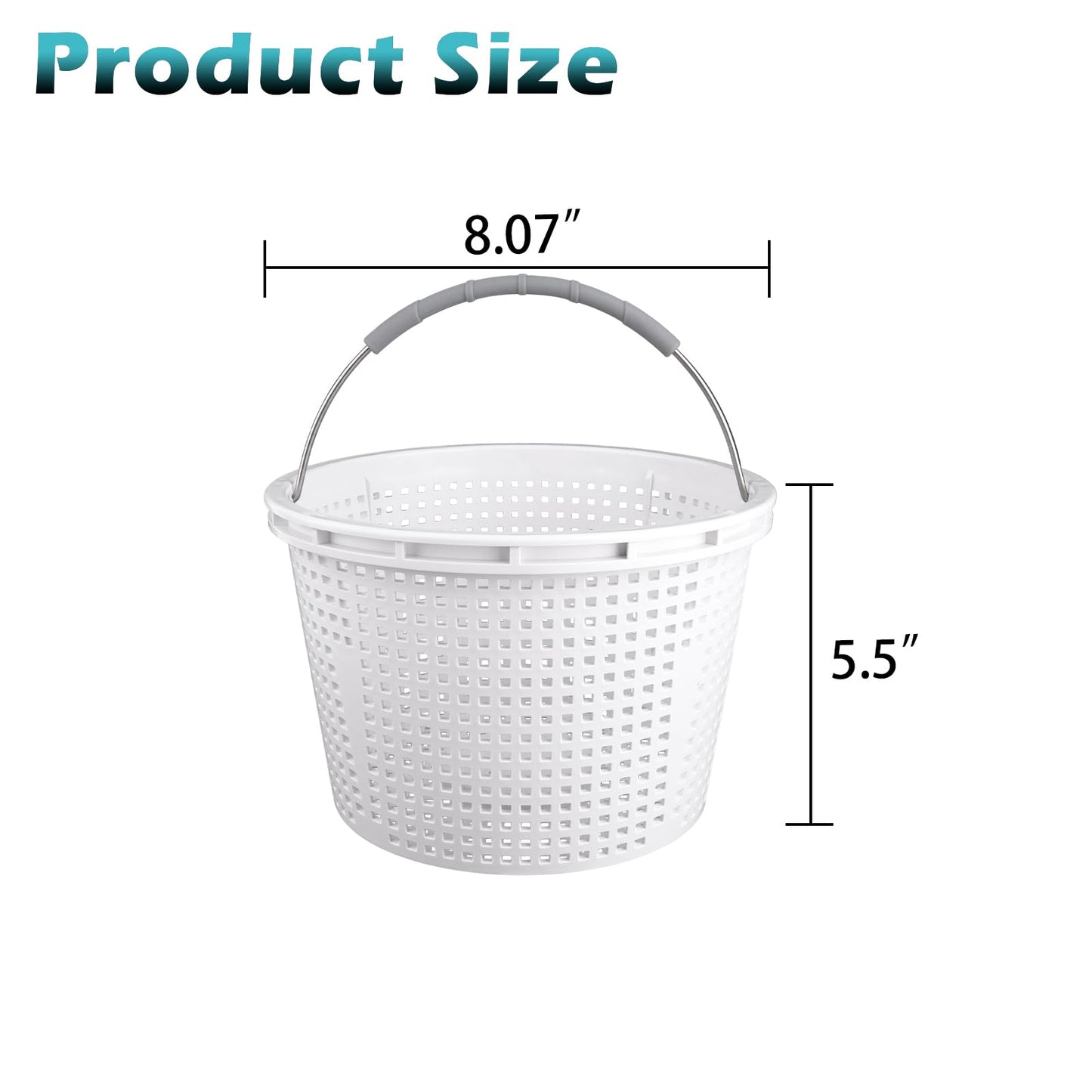 ZTTM 8" Pool Skimmer Basket for Inground Pool Compatible with Pentair U-3 Skimmer Basket 08650-0007 and Hayward SP1070 Pool Basket Stainless Steel Handle Rubber Grip & Built in Weighting White 2 Pack