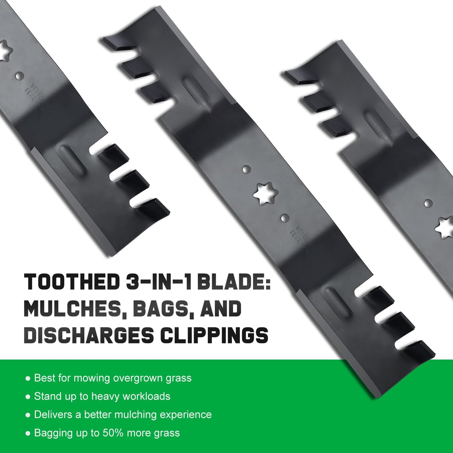 Grasscool 942-0677B Mower Blades with 6-Star Mounting Pattern for Cub Cadet 54 Inch Deck Mower RZT54 RZT-S54 SLT1554 GT1554 LGT1054 GT1054 GTX1054 T310 54'' Zero Turn Lawn Tractor (Toothed Mulching)