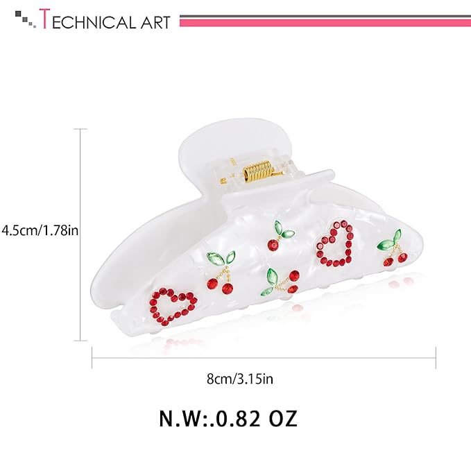 LILIE&WHITE 1PC Red Heart And Cherry Hair Clips For Women Medium Size Hair Claws Clips Hair Accessories