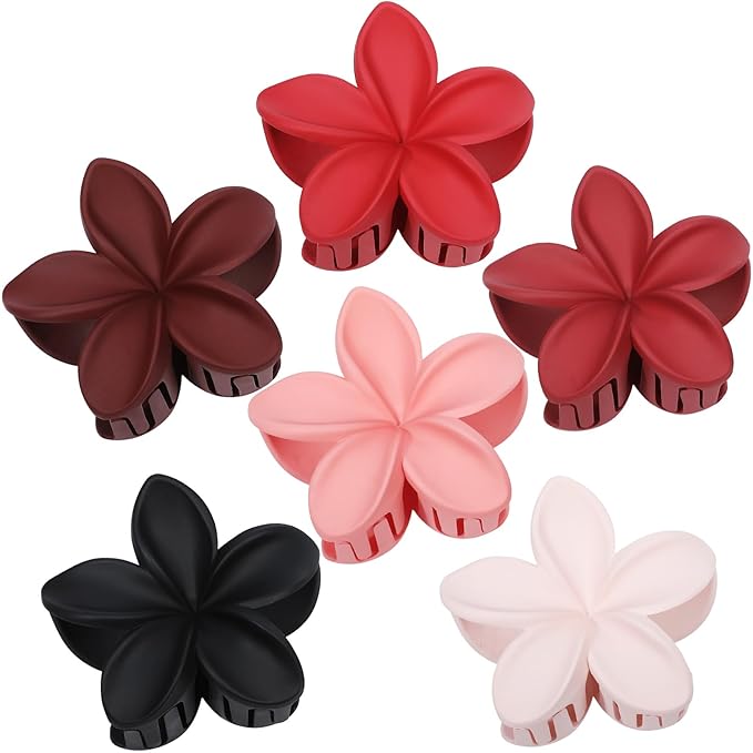 Flower Hair Clips for Women 6 Pcs Hawaiian Large Claw Clips Plumeria Medium Hair Claw Clips for Thick Thin Hair Hibiscus Tropical Beach Hair Accessories for Women Girls and Girls-Red