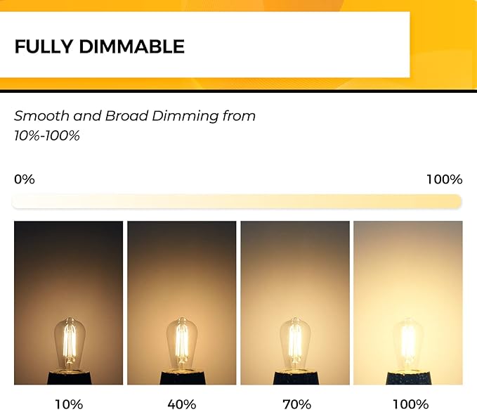 Hizashi Dimmable Edison Bulbs 60 Watt LED, E26 Bulb 2700K Warm White ST19 Vintage Light Bulbs, 95+CRI, UL Listed,700LM 6W E26 Medium Base, Clear Glass, Pack of 4