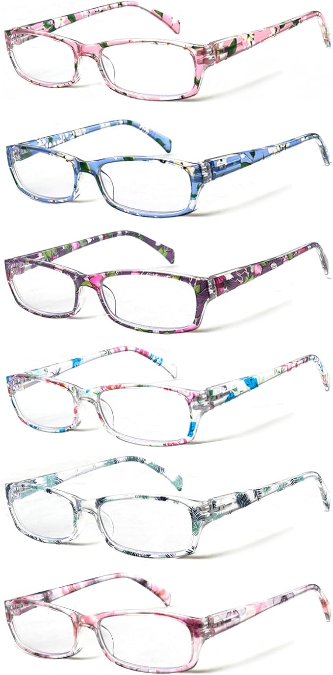 Henotin 6-Pack Reading Glasses Blue Light Blocking Anti Eyestrain Computer Reading Glasses for Women and Men Readers (Mix Color-B, 1.00, Diopters)