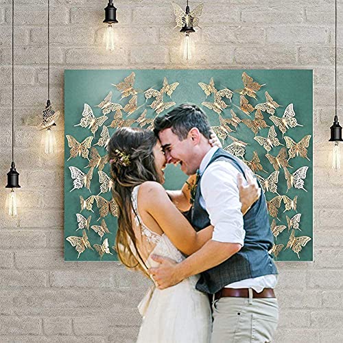 Cheerland 3D Champagne Gold Butterfly Wall Stickers Paper Butterflies Decal Decoration Removable Mural Stickers for Living Room Bed Room School Home Cake Decorations for Anniversary Engagement Party