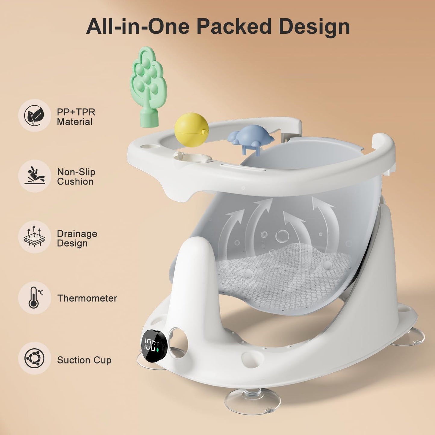 Baby Bath Seat for Babies 6 Months & Up - Bathtub Seats for Babies Sitting Up with Rinse Cup, Non-Slip, Comfortable, Infant Bath Essentials, Gray