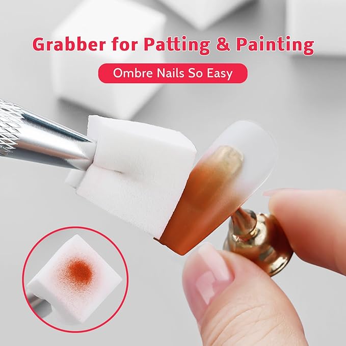 Patting Gel Nail Polish Set, 9 Colors Ombre Gel Polish Palette 100pcs Sponges 6pcs Brushes 1 Grabber, Colors Blending Painting Art, No Wipe, UV/LED Cured (Set 02)