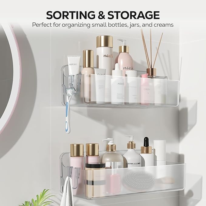 Nieifi Adhesive Wall Shelf, Shower Shelves, Shower Organizer for Bathroom Organization (A-Clear, 2 pieces)