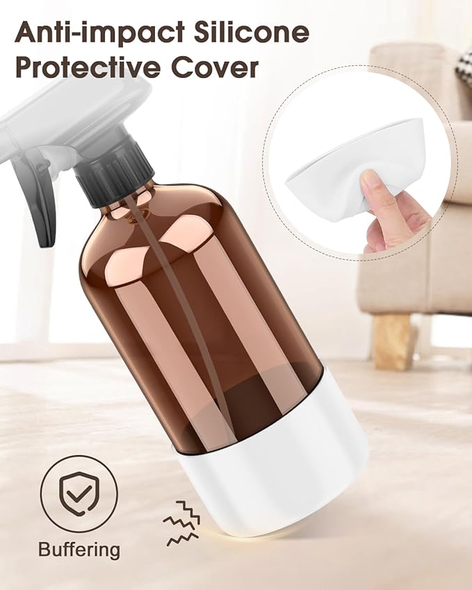 Bontip Glass Spray Bottle with Silicone Sleeve Protection, Amber Glass Spray Bottle Set for Window Cleaner Aromatherapy Facial Hydration Watering Flowers Hair Care 2 Pack/16 oz (White, 16 oz)