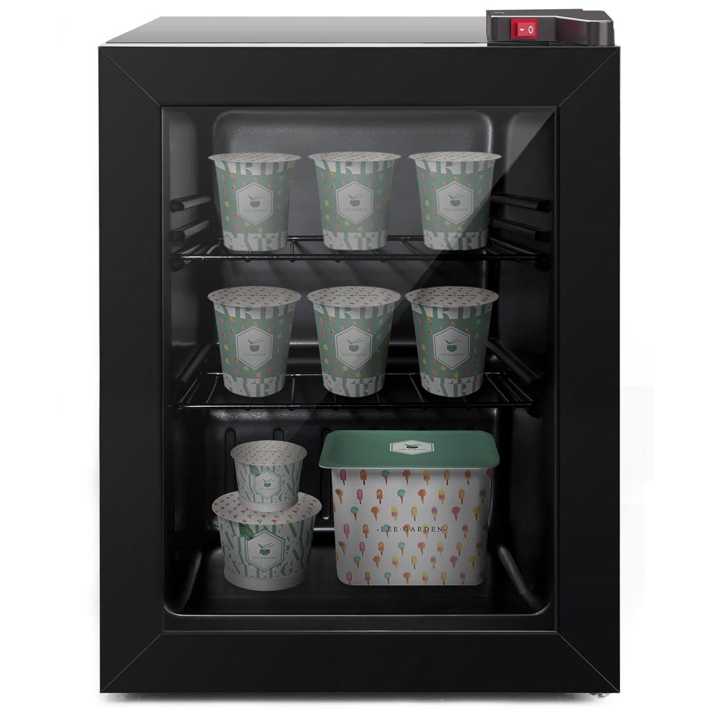 ADT Mini Freezer with Display Glass Door 2.1 Cu Ft Small with 2 Removable Shelves 7 Temperature Settings -8°F to 14°F Perfect for Liquor and Ice Cream