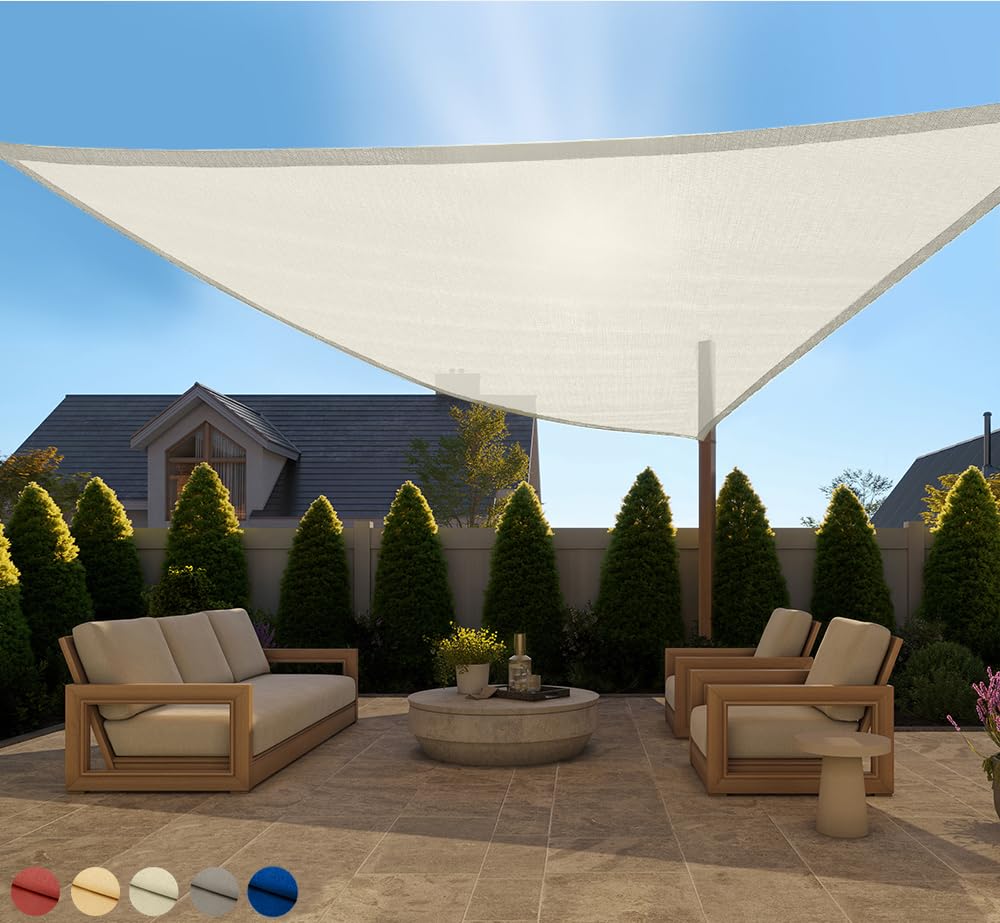 GORILLA GRIP Heavy Duty Sun Shade, UV Protection Fade Tear and Rust Resistant Triangle Sunshade Canopy, Curved Edges Blocks Sunlight, Breathable Sail, Outdoor Patio, Lawn Garden Butter Ivory