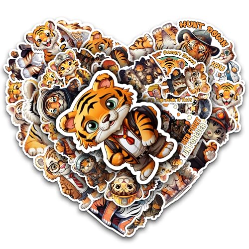Tiger Stickers 50 Pieces Vinyl Waterproof Decal for Laptop Water Bottle Phone Car Window Bike Motorcycle Stakeboard Scrapbook Tigers Sticker Gifts for Kid Teen Adult
