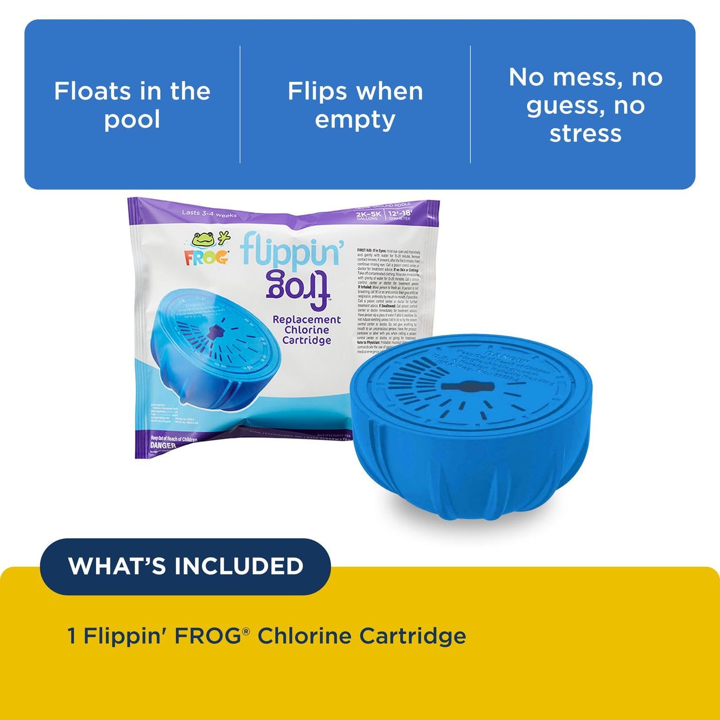 FROG Replacement Chlorine Cartridge for use with Flippin’ FROG Floating Sanitizer System - Prefilled Cartridges Support Easy Pool Maintenance and Cleaner & Clearer Water - 1 Pack