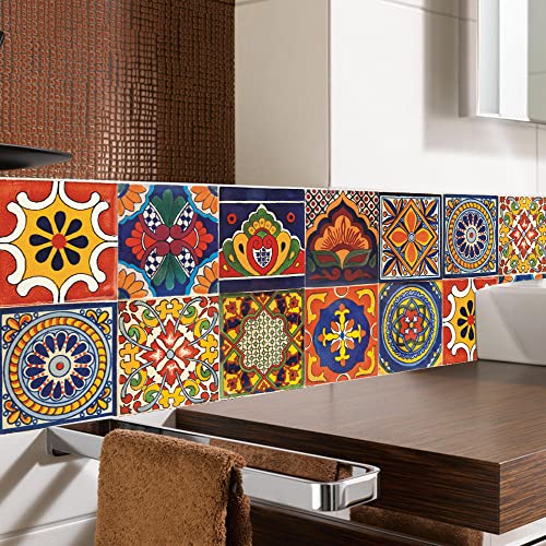 20 Pcs 4"¡¿4" Tile Stickers Peel and Stick, Self Adhesive Waterproof Removable Mandala Style Tiles Backsplash for Kitchen Bathroom Furniture Staircase DIY Home Decor (4"¡¿4", TS295)