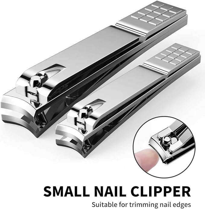 Derlaier Nail Clippers Set - Toenail Clippers & Fingernail Clipper Combo, Dual-Size Stainless Steel Nail Cutters for Home/Travel, Anti-Slip Grip, Ingrown Nail Care Tool (Silvery-Large/Small)