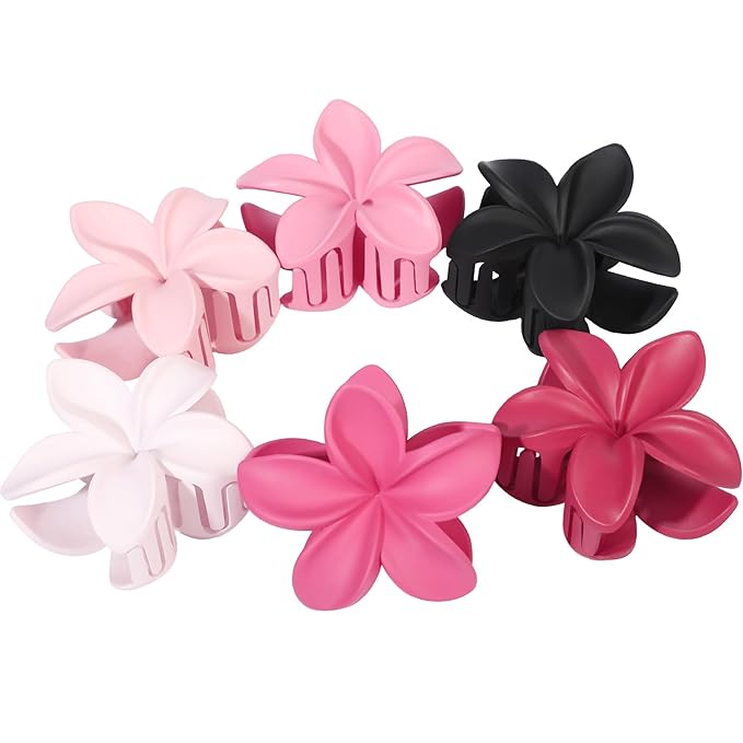 Flower Hair Clips for Women 6 Pcs Hawaiian Large Claw Clips Plumeria Medium Hair Claw Clips for Thick Thin Hair Hibiscus Tropical Beach Hair Accessories for Women Girls and Girls (Pink)