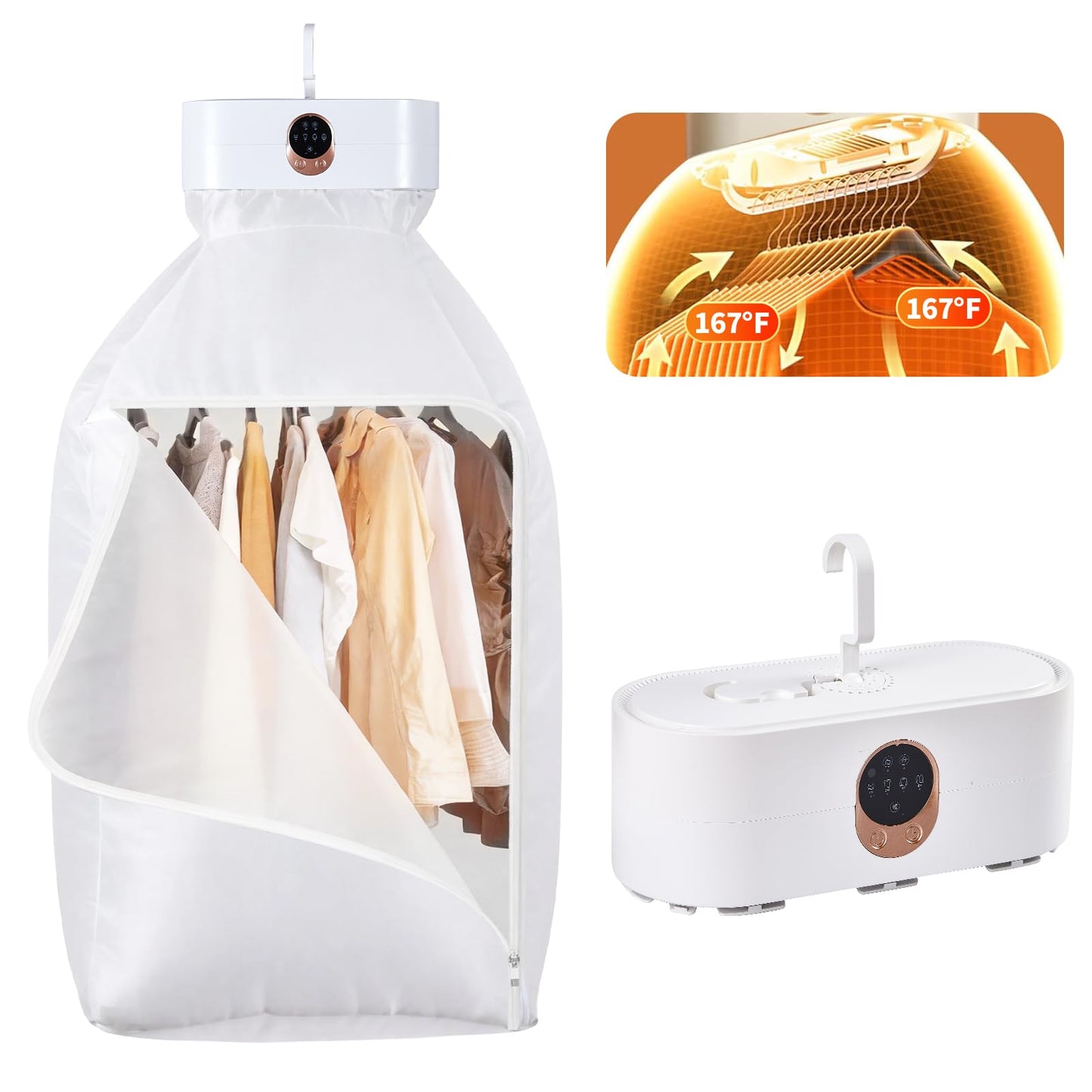 Portable Clothes Dryer for Laundry, Mini & Compact Dryer for Apartment, Dorms, RV, Travel, with 4 Timer Settings (1H/2H/4H/8H), 167°F Constant Temperature