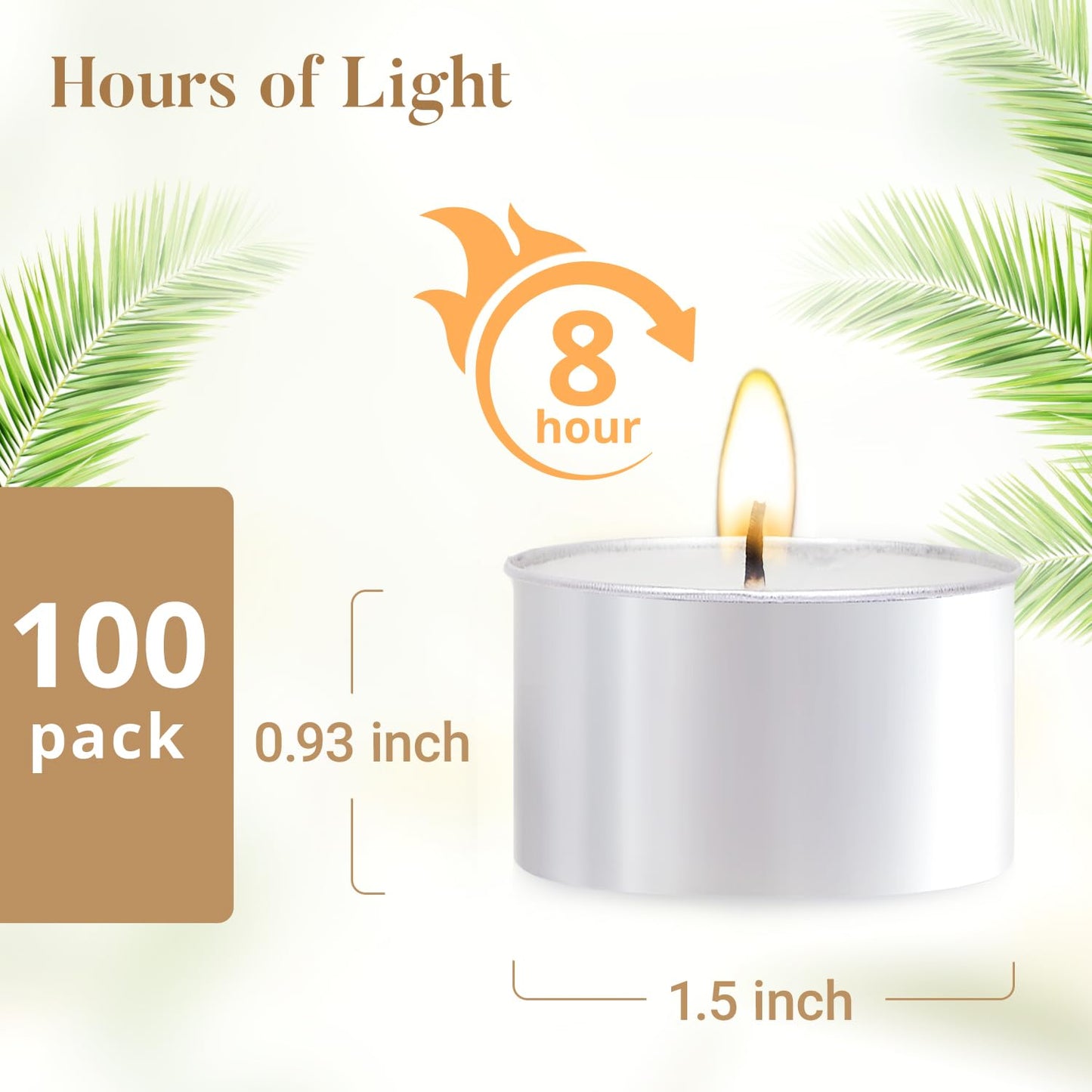 Tea Candles 100 Pack - 8 Hour Burn Time,Unscented Tea Lights Candles for Shabbat, Weddings, Christmas Lights, Home Decor