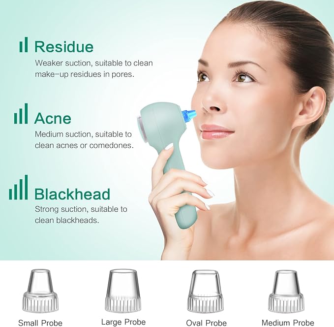 UMICKOO Face Scrubber Exfoliator,Facial Cleansing Brush Waterproof with LCD Screen,Blackhead Remover Vacuum with 5 Brush Heads,Face Spin Brush for Exfoliating (Green)