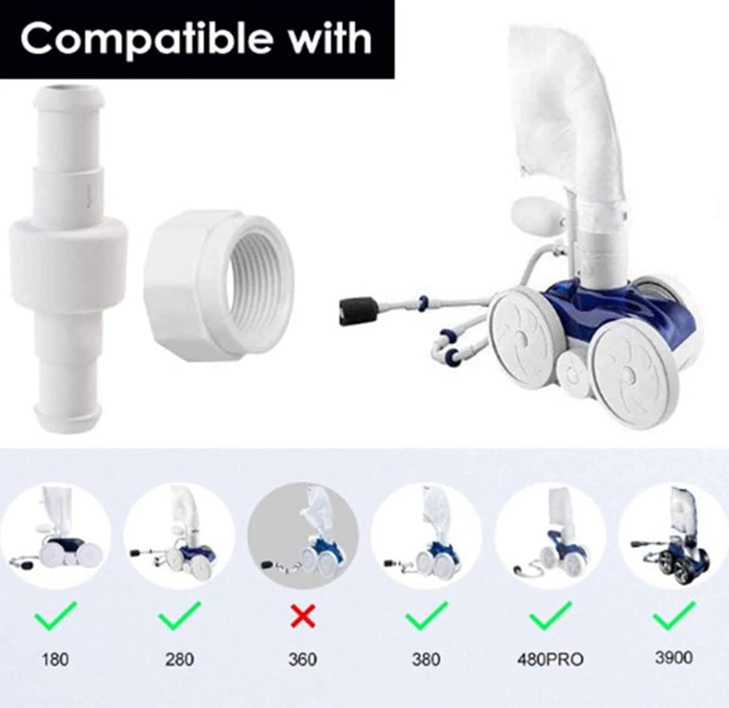 ATIE 280, 380, 180 Pool Cleaner Hose Swivel D20 and Hose Nut D15 Combo Kit Replacement For Zodiac Polaris 280, 380, 180 Pool Cleaners (3 Pack)
