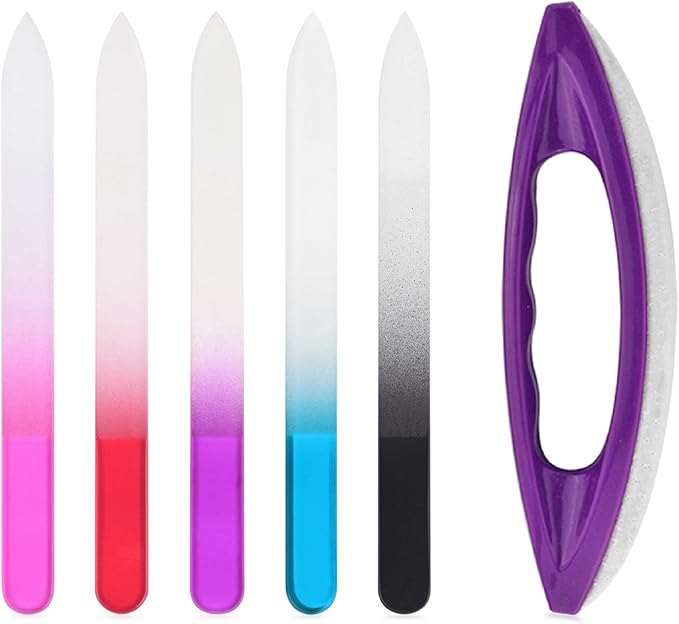 KADS 5Pcs Nail Glass Files Crystal Fingernail File & Nail Chamois Buffer for Filing, Shaping, Buffing Nails Nail Manicure Tool