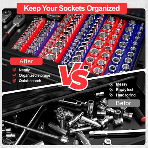 Luney 6PCS Magnetic Socket Organizer Set, Socket Holder Set for 1/2", 1/4" & 3/8" SAE & Metric Trays, Tool Box Organizer Holds 143pcs Sockets(Socket not Included)