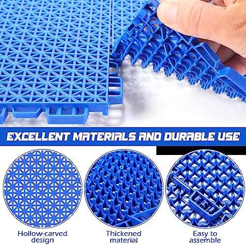 Huwena 50 Pcs Modular Interlocking Cushion Floor Tiles 10 x 10 Inch Non Slip Pool Floor Mat Blue Interlocking Rubber Draining Flooring Tiles with Hole for Drain Deck Patio Balcony Shower Kitchen