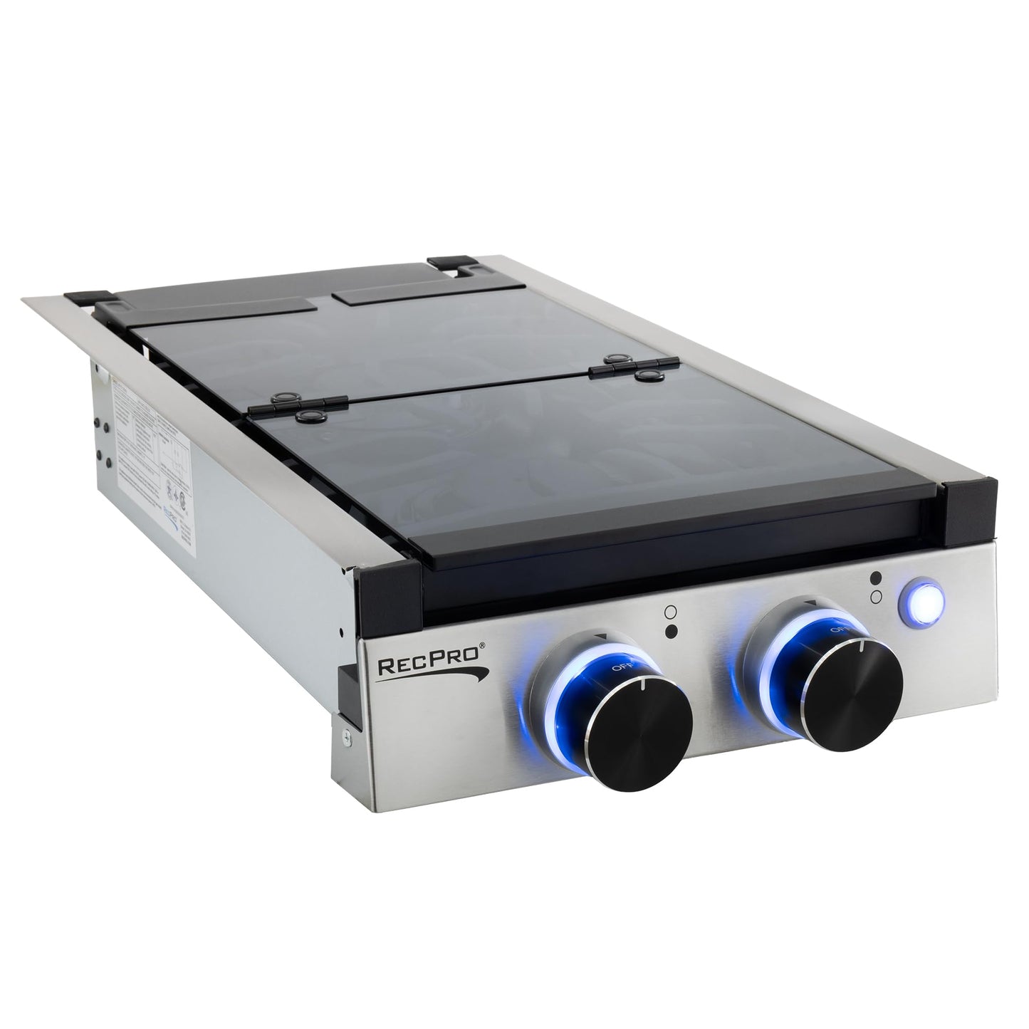 RecPro RV Built In Gas Cooktop | 2 Burner or 3 Burner | RV Cooktop Stove | 6,500 and 8,000 BTU Burners | Cover Included (Stainless Steel, 2-Burner)
