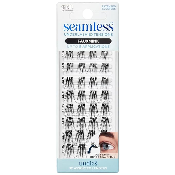 Ardell Seamless Underlash Extensions Refill - Faux Mink Undies, Customizable Individual Lash Clusters, Natural Looking Lashes, DIY Cluster Eyelash Extension, 32 Assorted Lengths