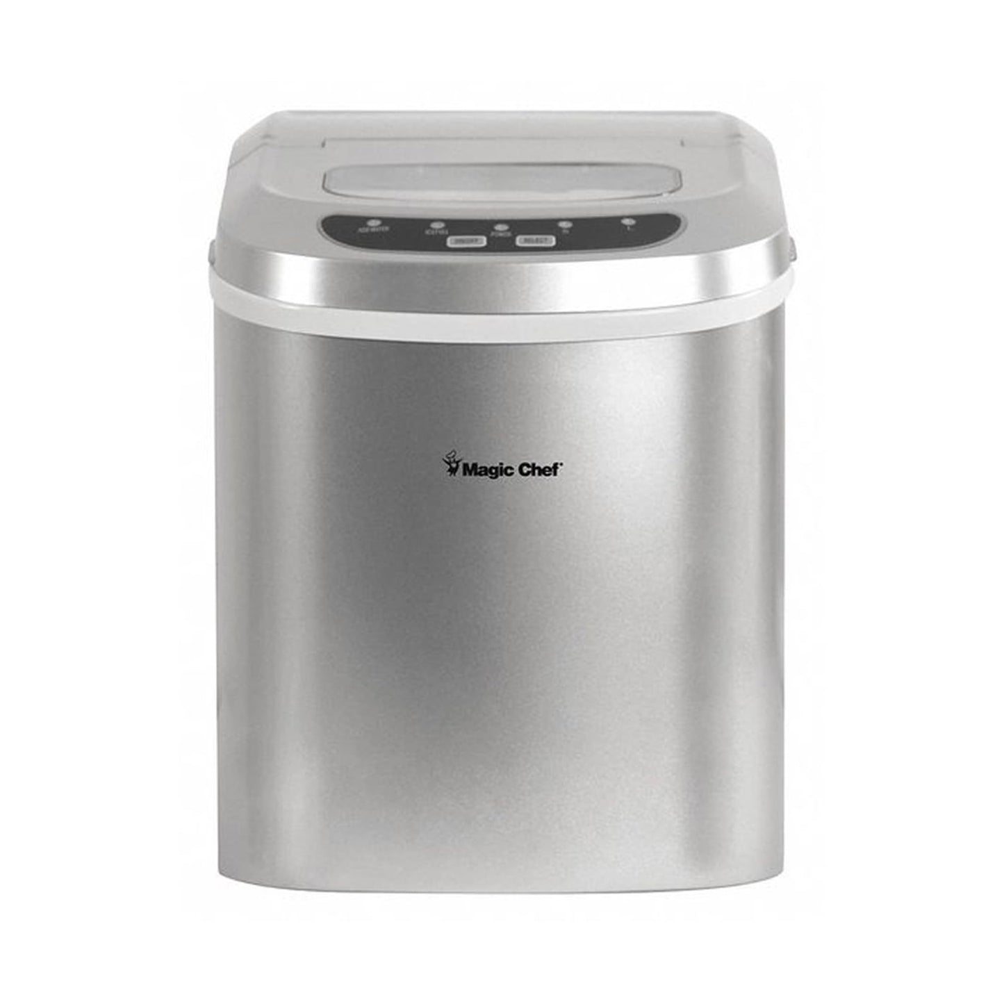Magic Chef 27-Lb. Portable Ice Maker in Silver, Tabletop Ice Maker for Kitchen, Apartment, Dorm, and Basement with Viewing Window, 2 Ice Cube Sizes, and Ice & Water Level Indicator Lights