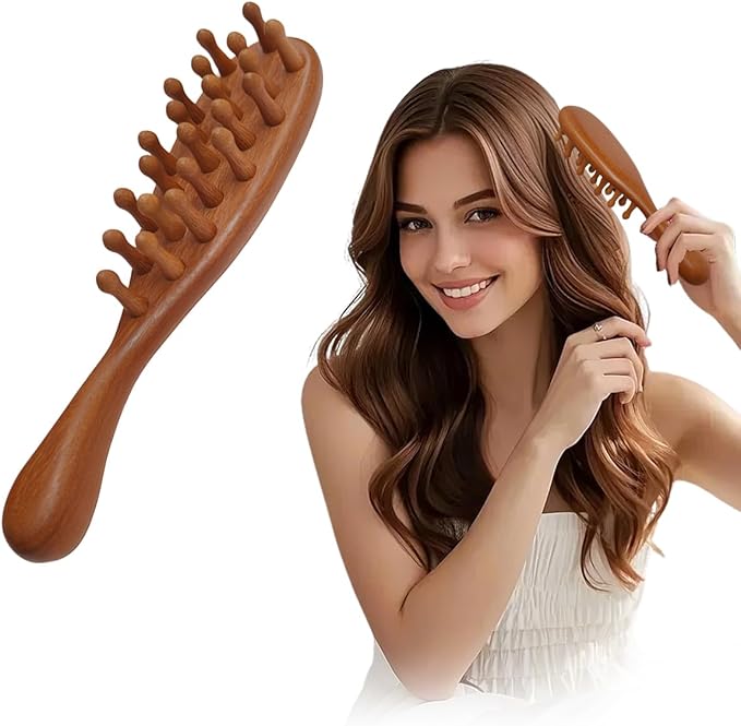 Wooden Scalp Massage Comb - Sandalwood Head Massager Tool, Gua Sha Brush for Women Men Hair Growth