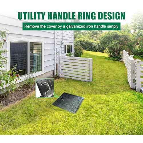 12x12 inch Manhole Cover and Frame,Overall Size 16x16,Embedded Fiberglass Polymer Sewer Cover with Handles,Clear Opening Size 9.5x9.5,Reinforced Steel Non-Slip Recessed Septic Tank Covers