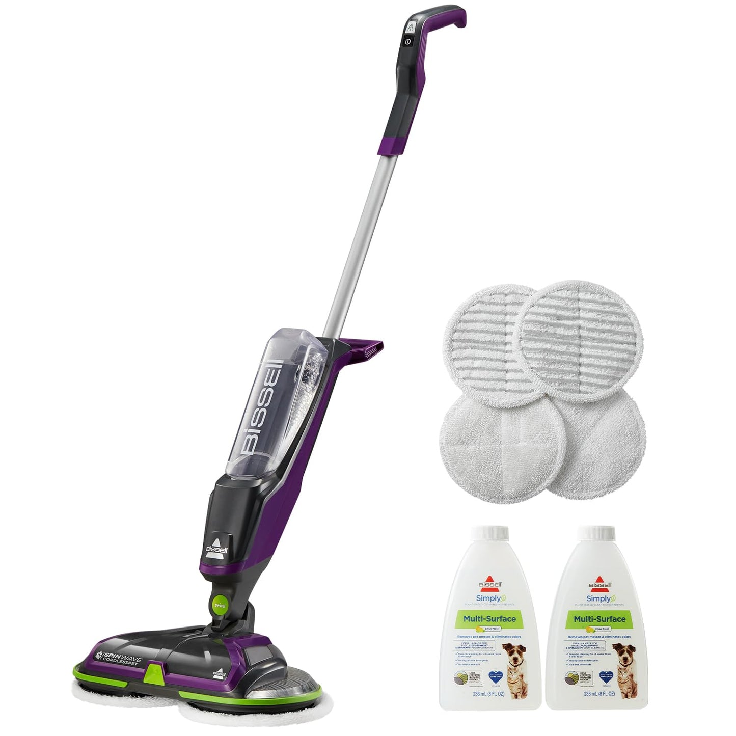 Bissell Spinwave Cordless Pet Spin Mop, 18V Electric Hard Floor Cleaner with Reusable Washable Pads, Pet Stain Removal for Sealed Wood Tile & Laminate Floors, 23157