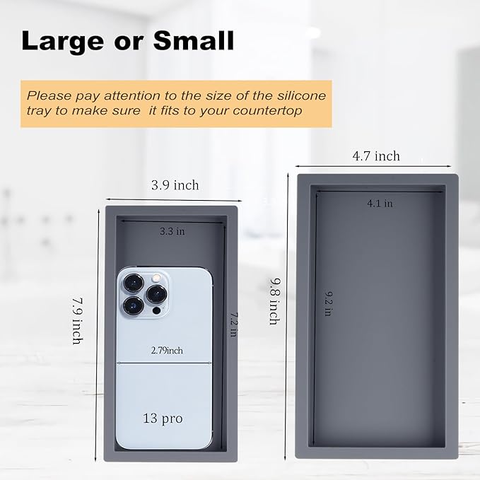 Bathroom Trays for Counter, Slicone Vanity Trays for Bathroom, Rectangle Sponge Holder for Kitchen Sink - Grey