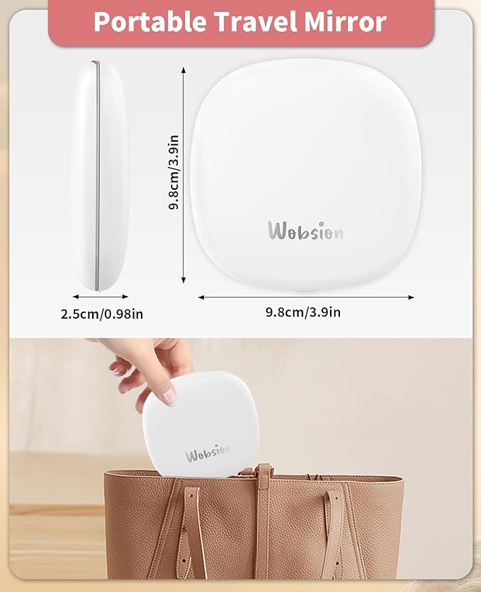 WOBSION Rechargeable Lighted Travel Makeup Mirror,1x/10x Compact Magnifying Mirror with Lights,Portable for Bag,4inch,Gift,White